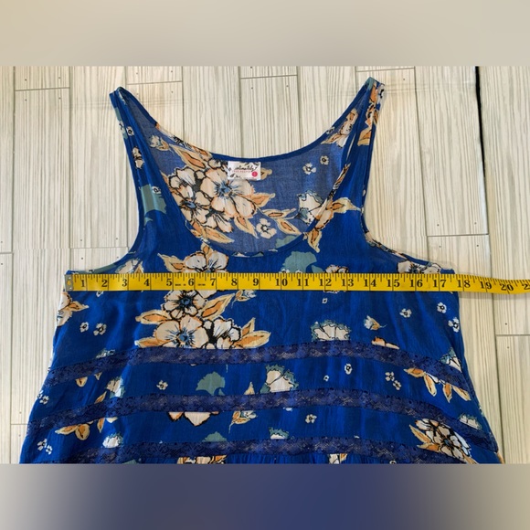 Free People Intimately Blue Floral Trapeze Slip Tank Dress Voile Lace Size Small - Picture 5 of 6